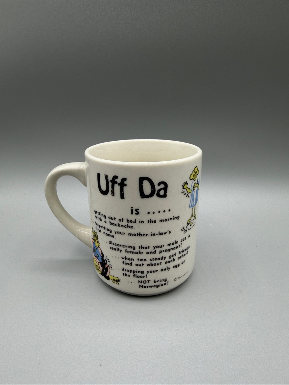 Vintage Uff Da Norwegian Coffee Cup Mug Scandinavian Humor Bergquist Imports